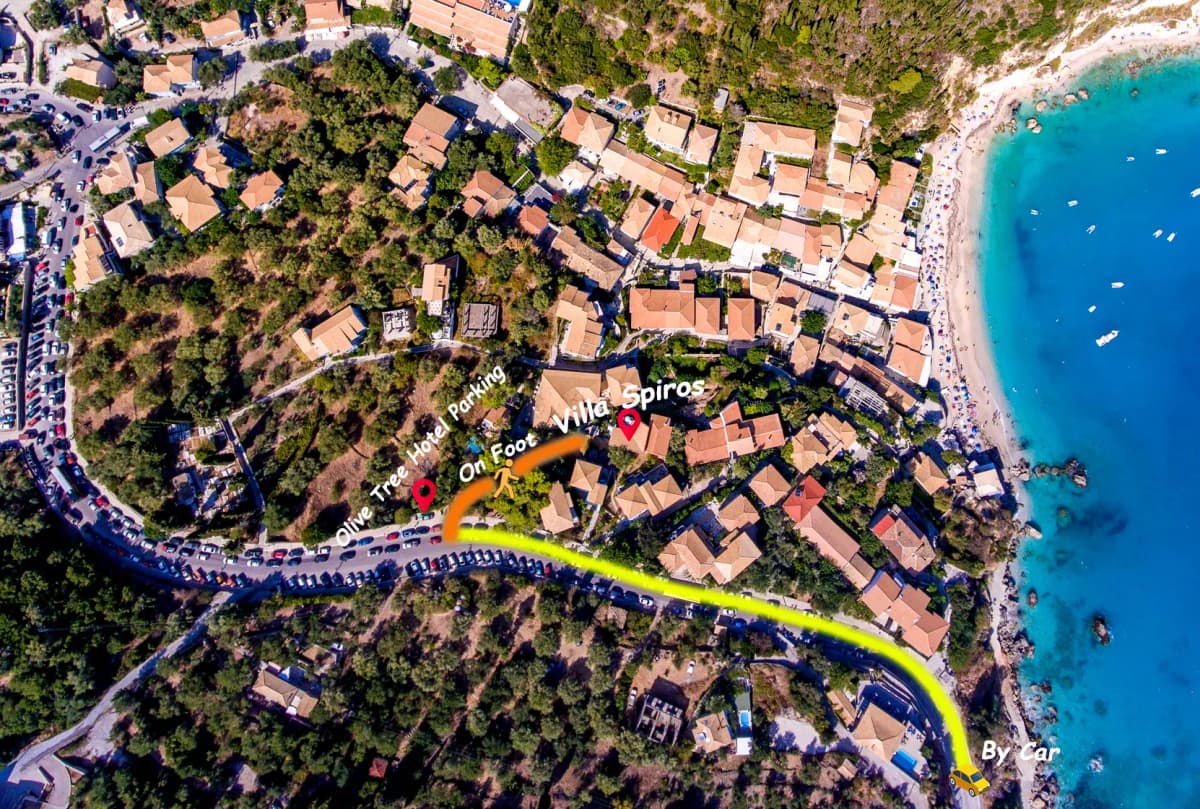 Aerial view showing the route to Villa Spiros